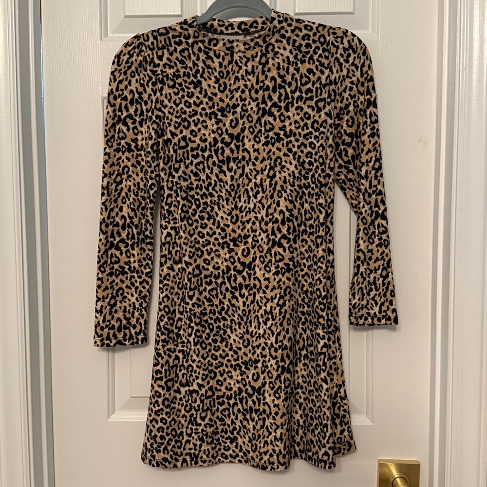 Kids Leopard Print Long Sleeve Dress